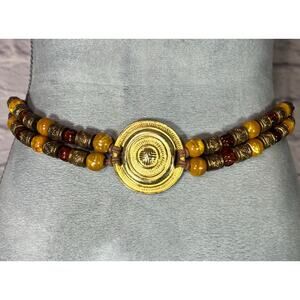Vintage African-inspired Gold Medallion and Beaded Rope Belt